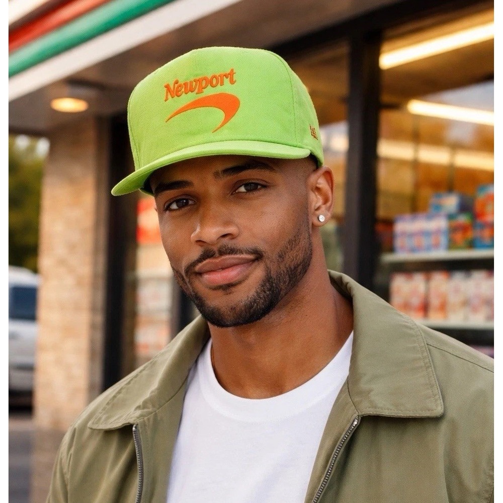 Newport Cigarettes Snapback Hat Neon Green Nylon Vintage 80s 90s Cap